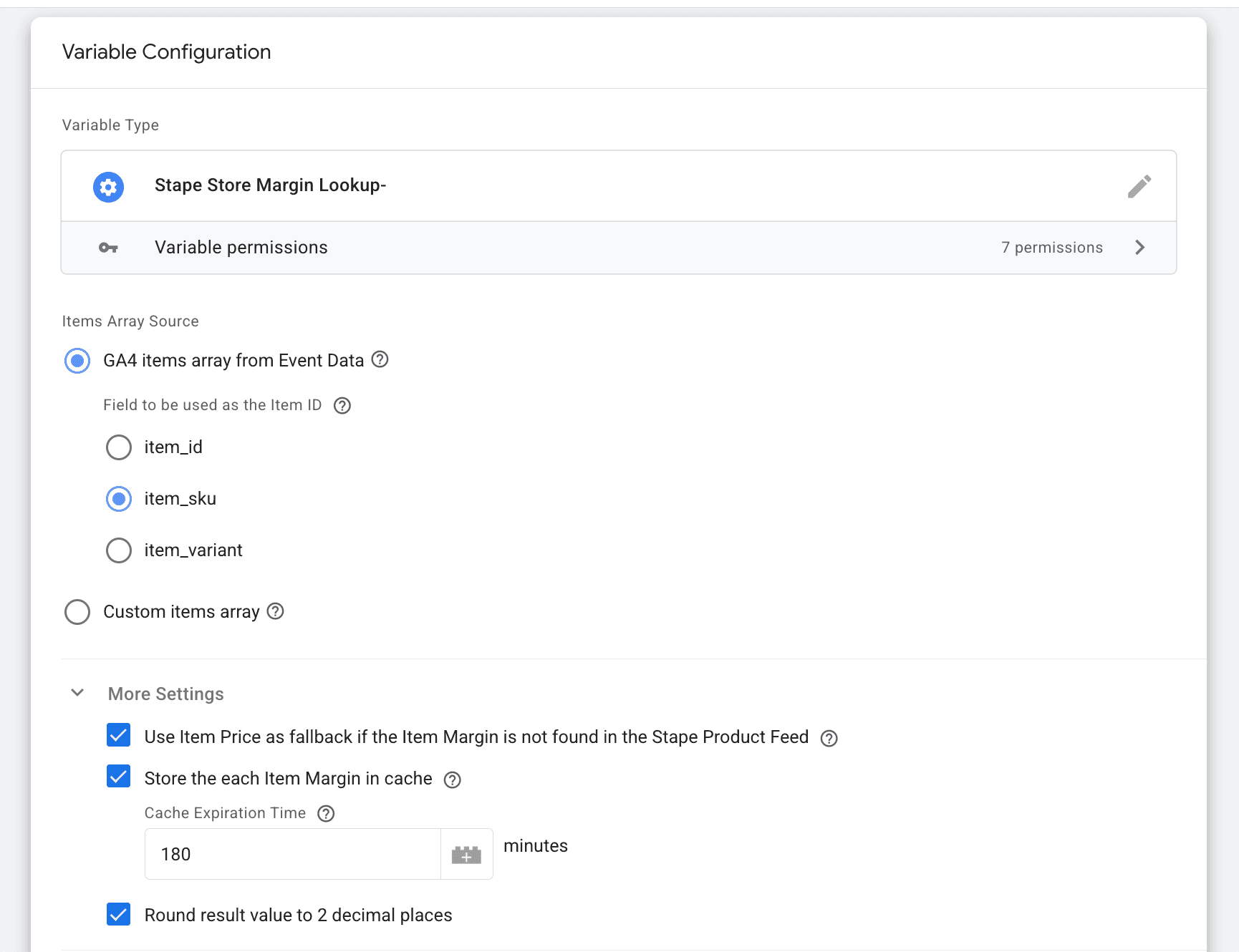 Stape Store Margin lookup variable configuration