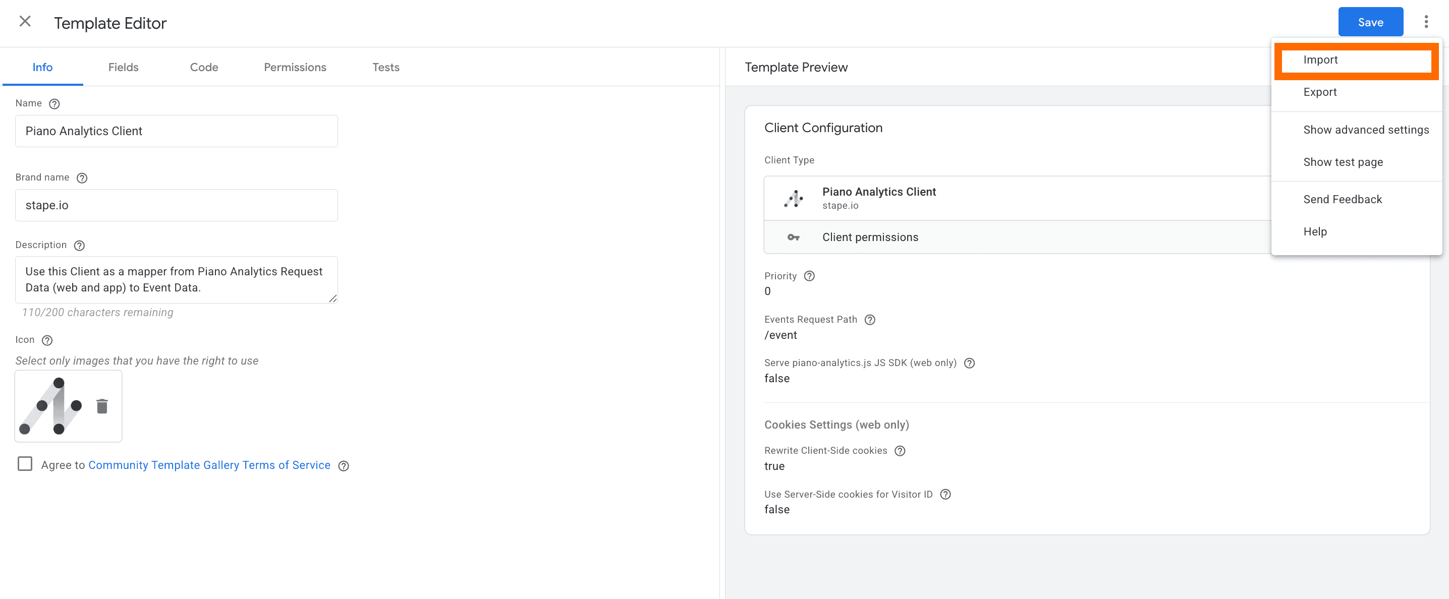 Import Client template