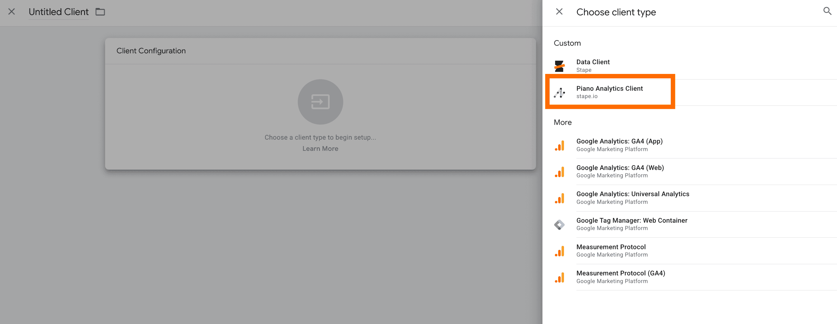 Choose Client type in server GTM