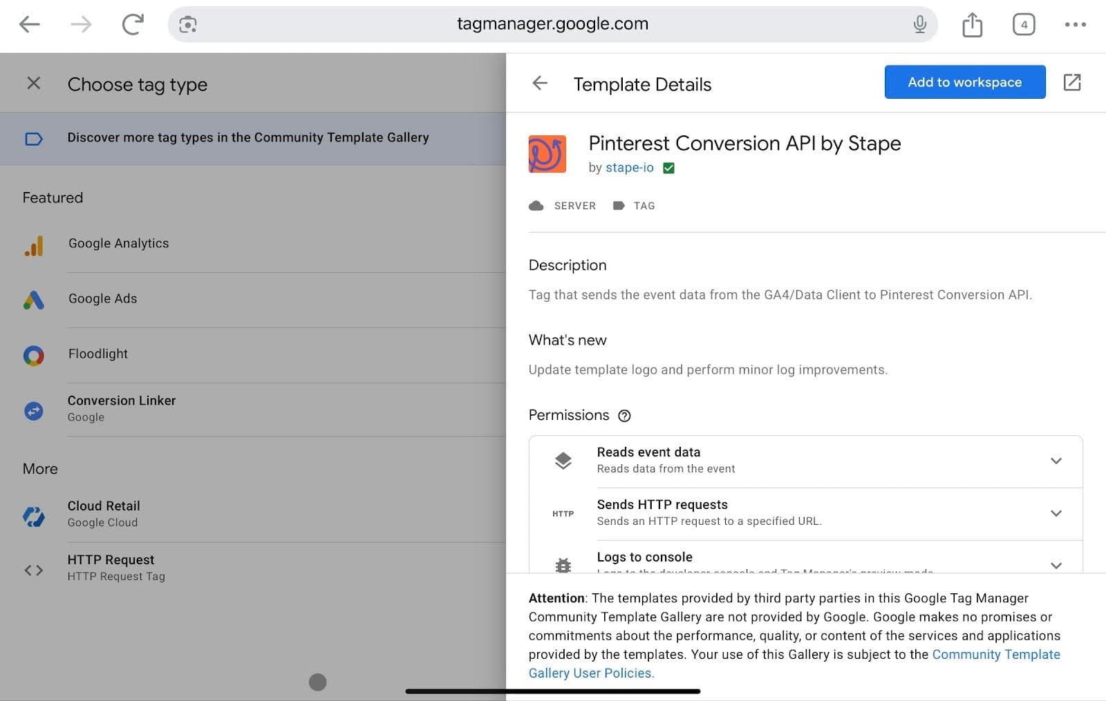 Pinterest Conversions API tag