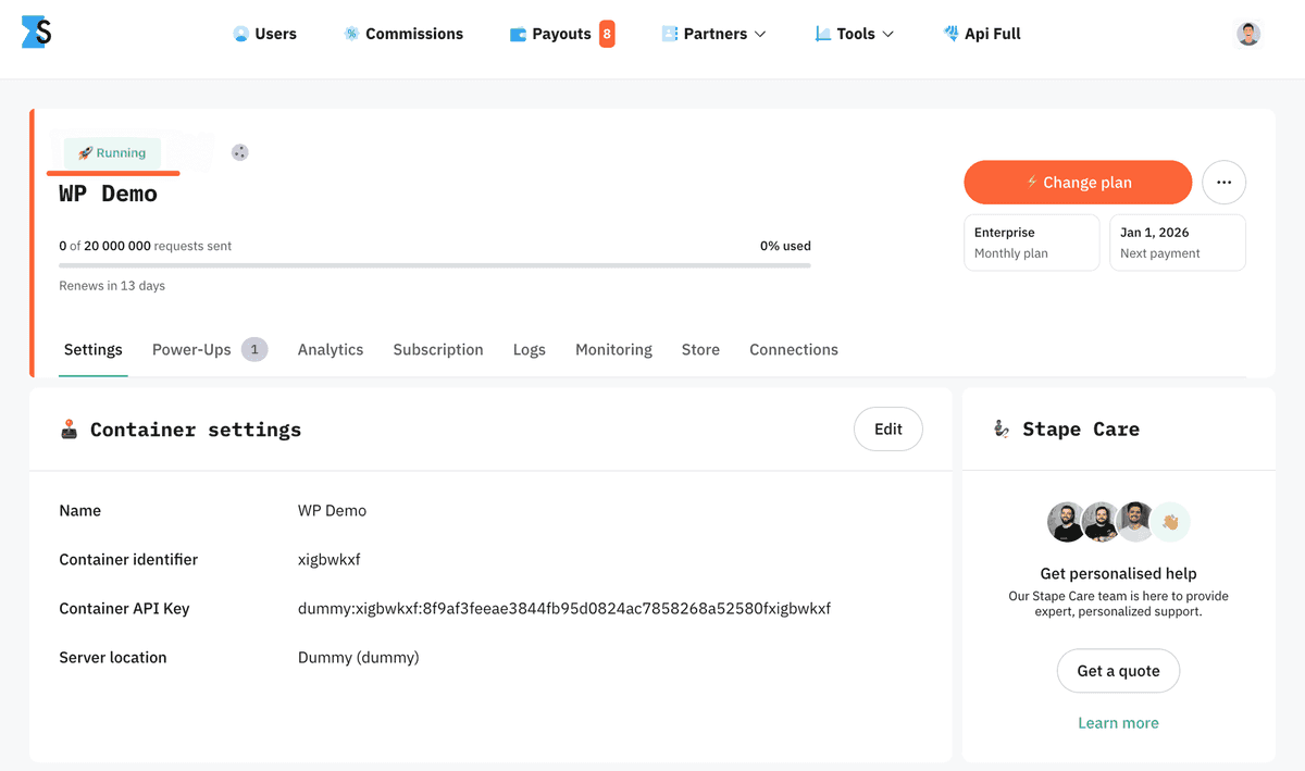 Running container on Stape