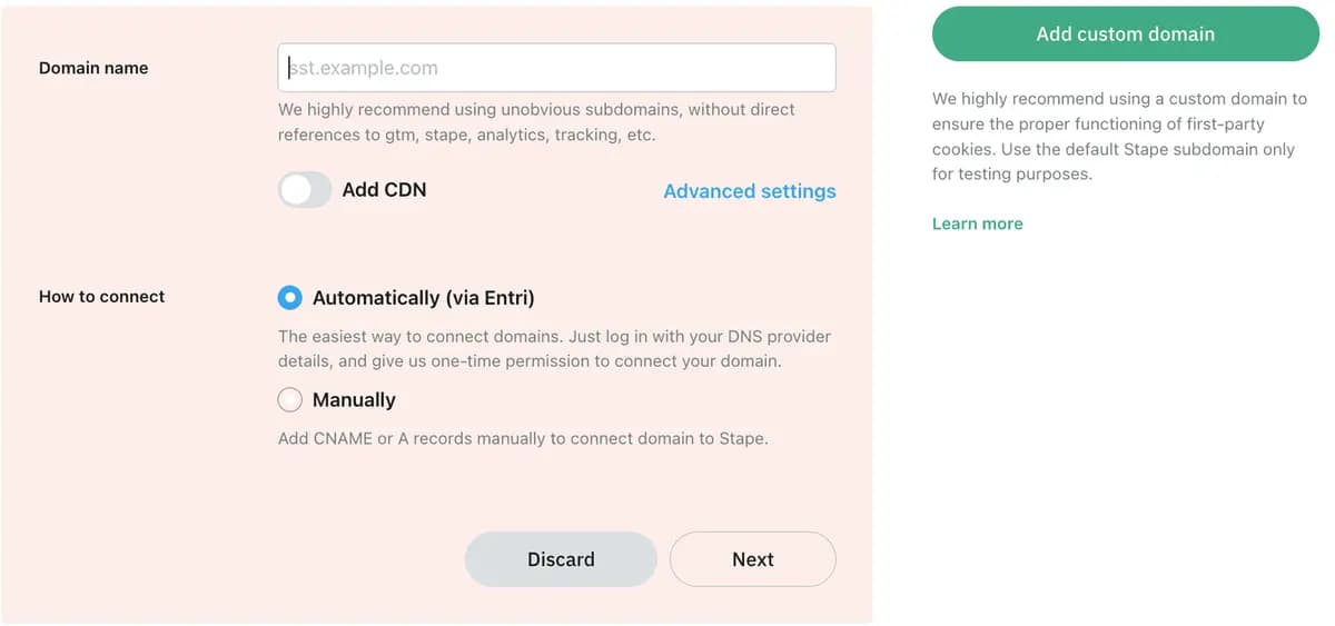 CDN settings on Stape