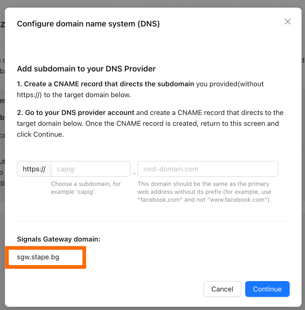 Copy Signals Gateway domain