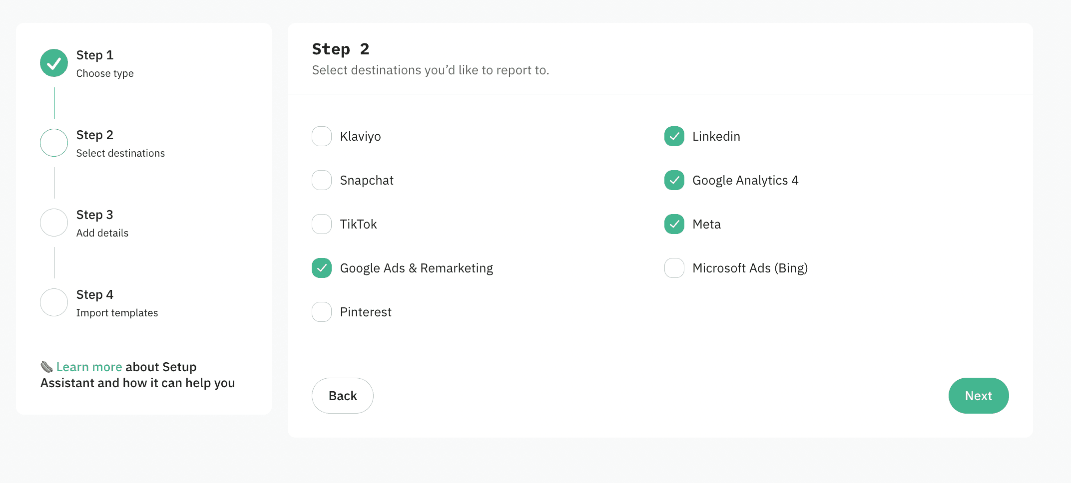 Step 2. Select destinations