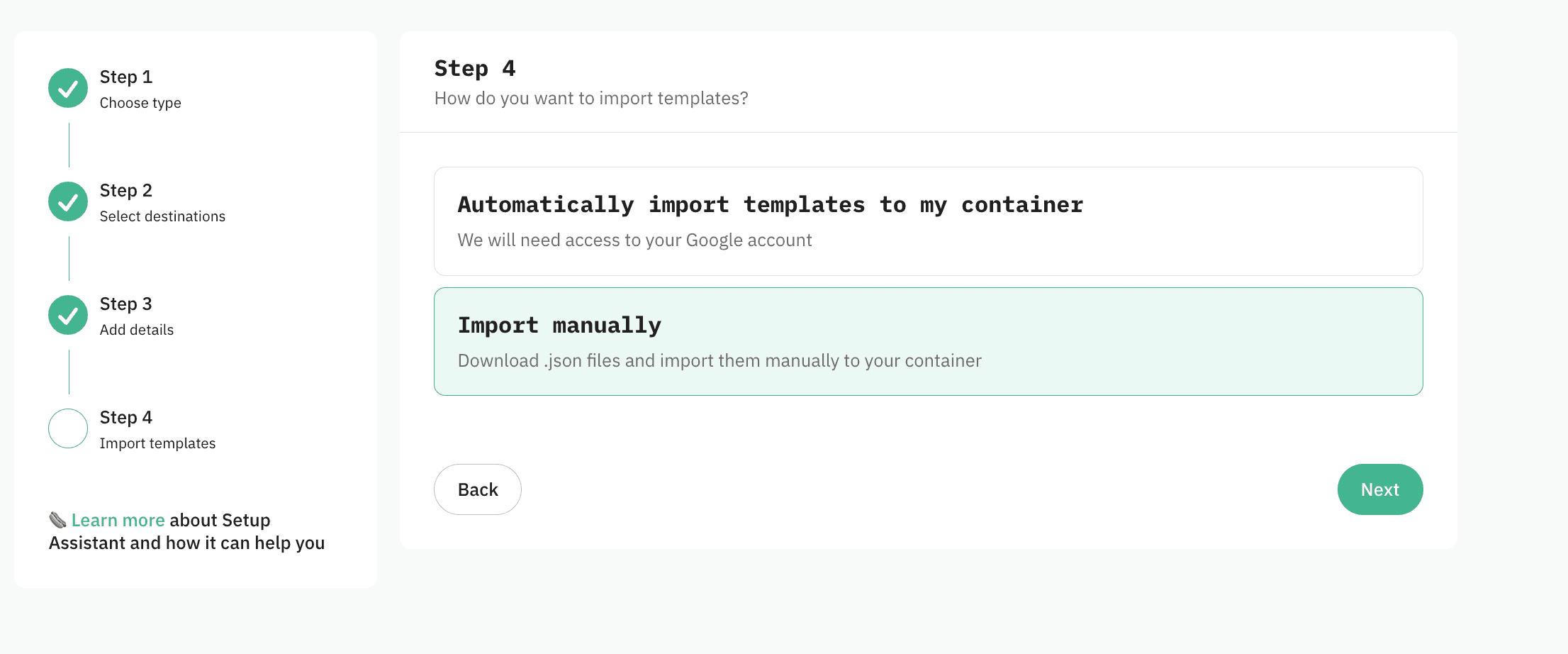 Step 4. Import templates (manually)