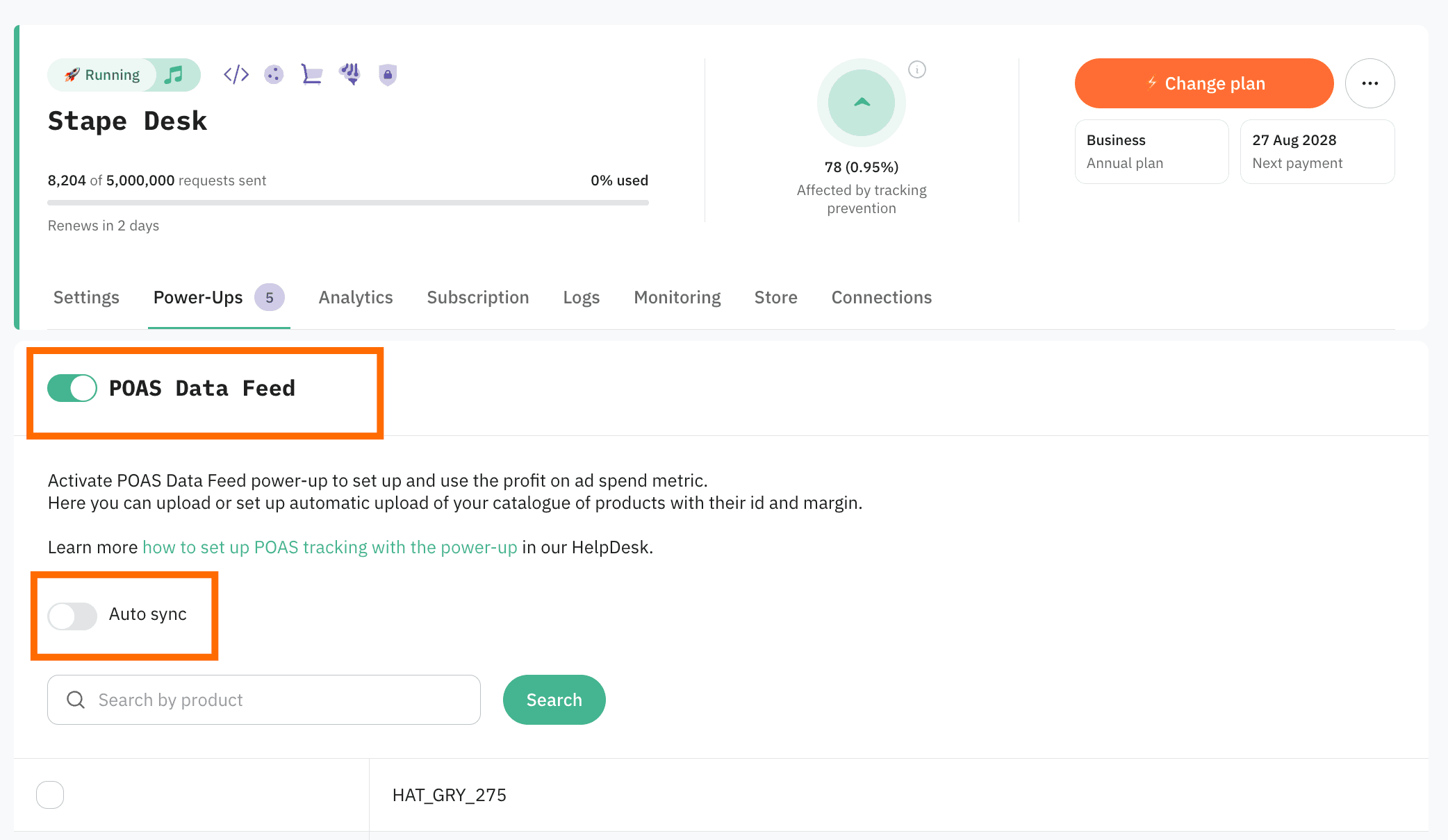 Enable POAS Data Feed power-up
