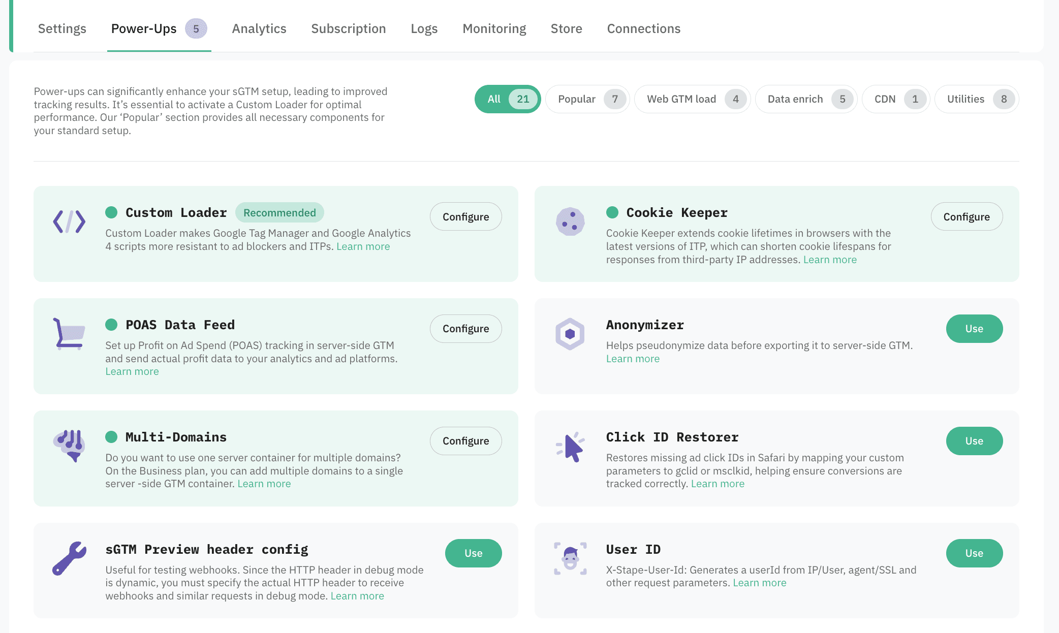 Select the POAS Data Feed power-up