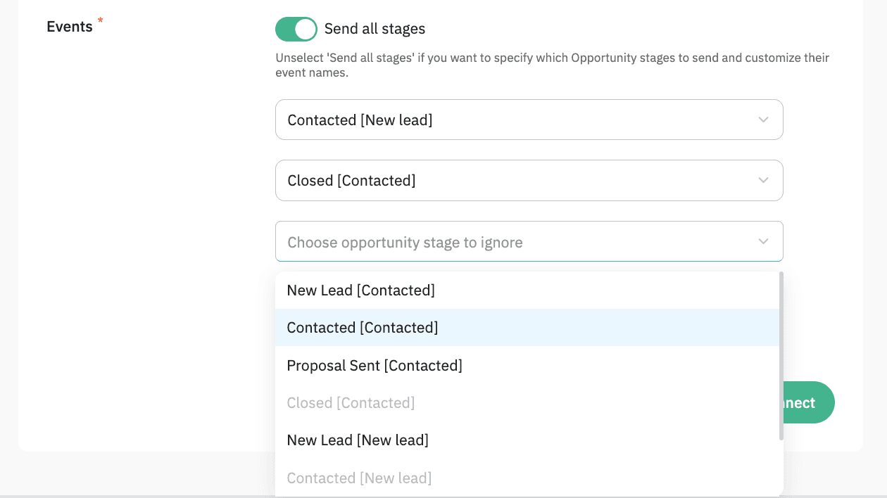 "Send all stages" selected