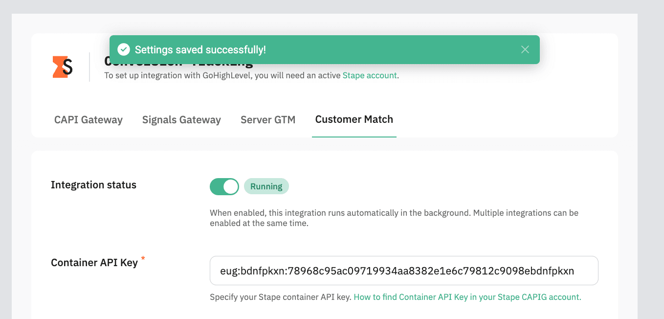 Success message popup