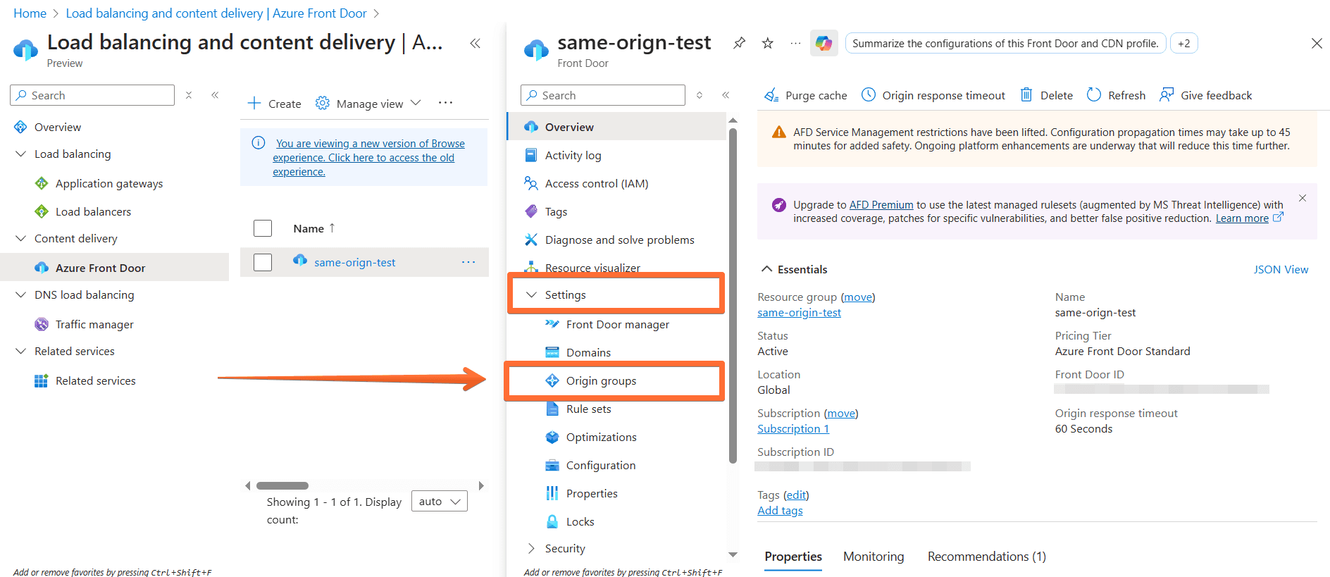Origin groups under Settings