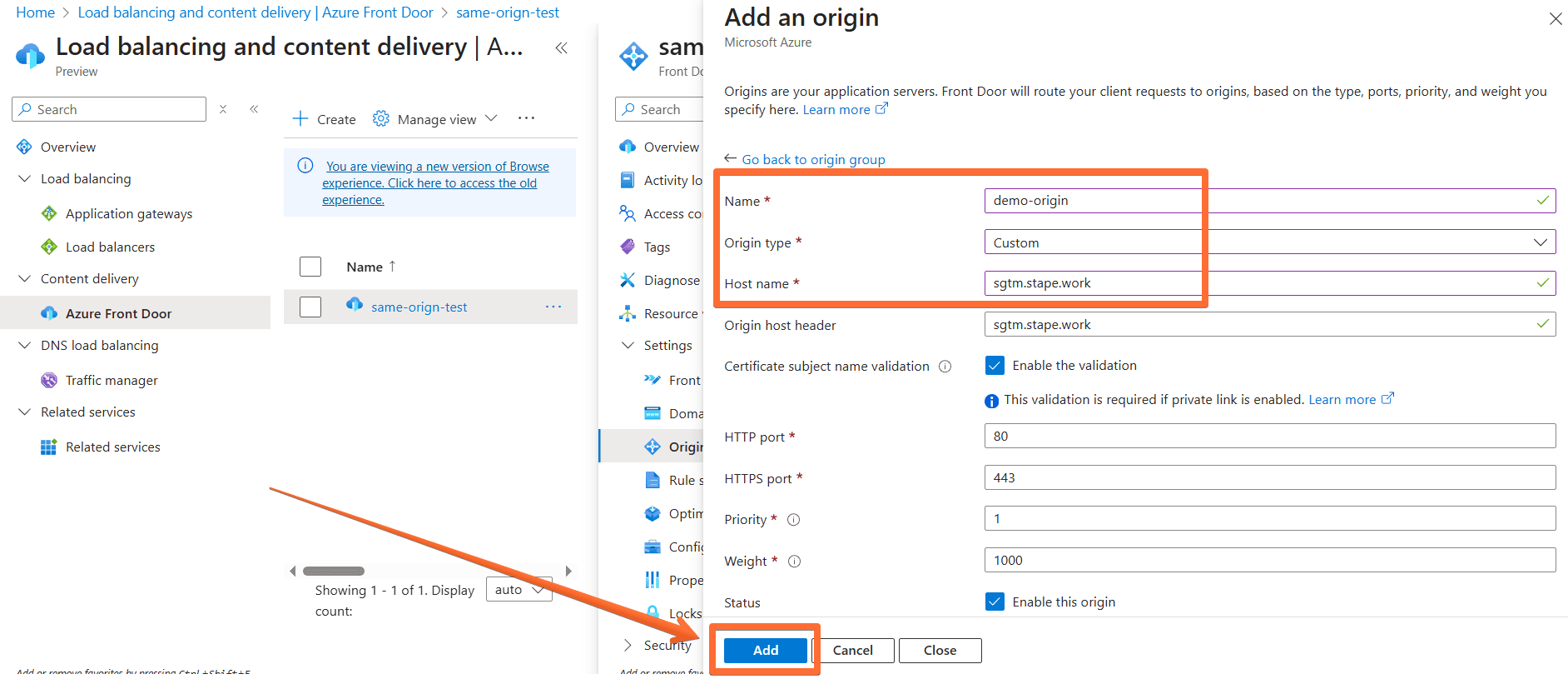 Adding and configuring an origin