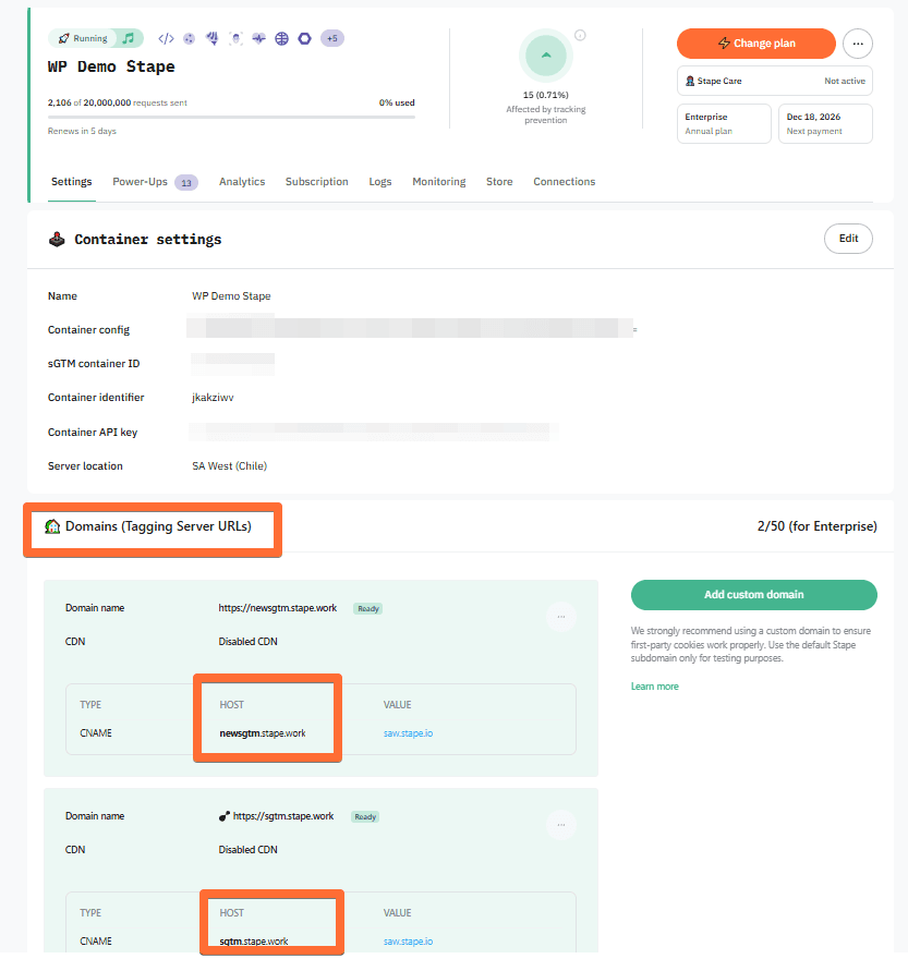 Locating your Stape container domain