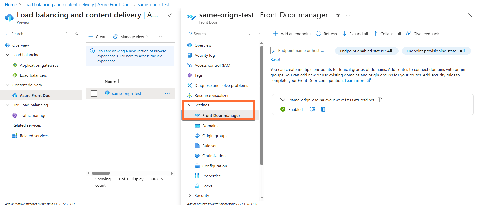 Front Door manager menu