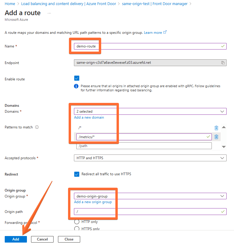 Adding and configuring a route