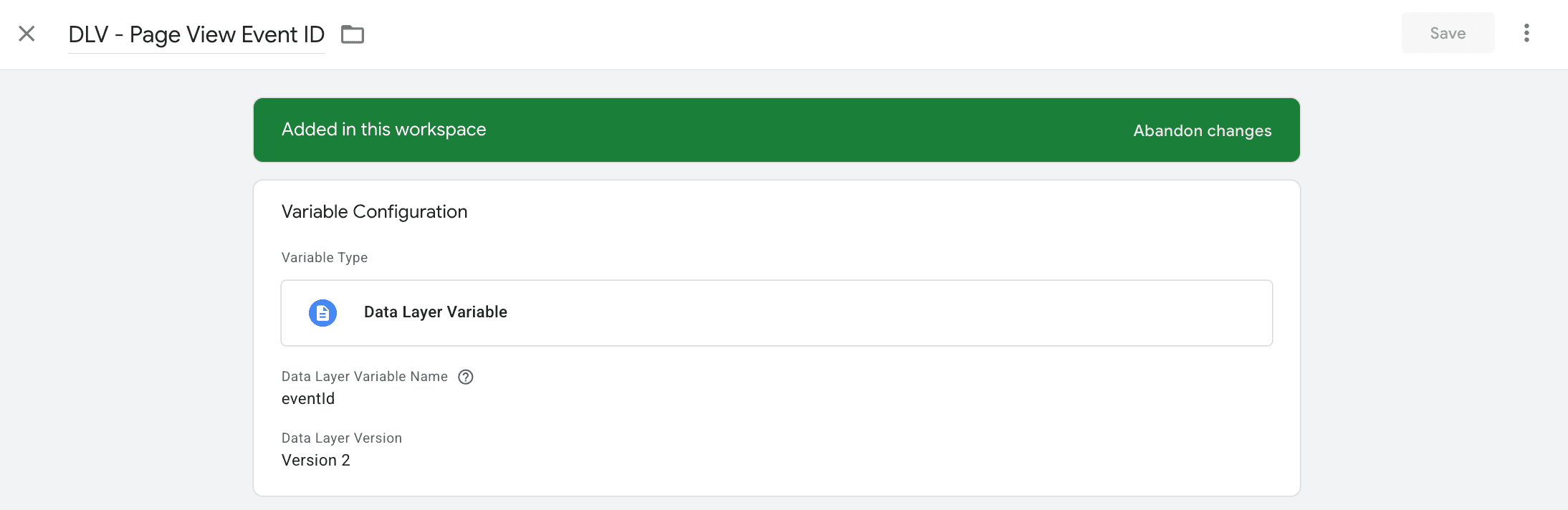 Data Layer Variable configuration