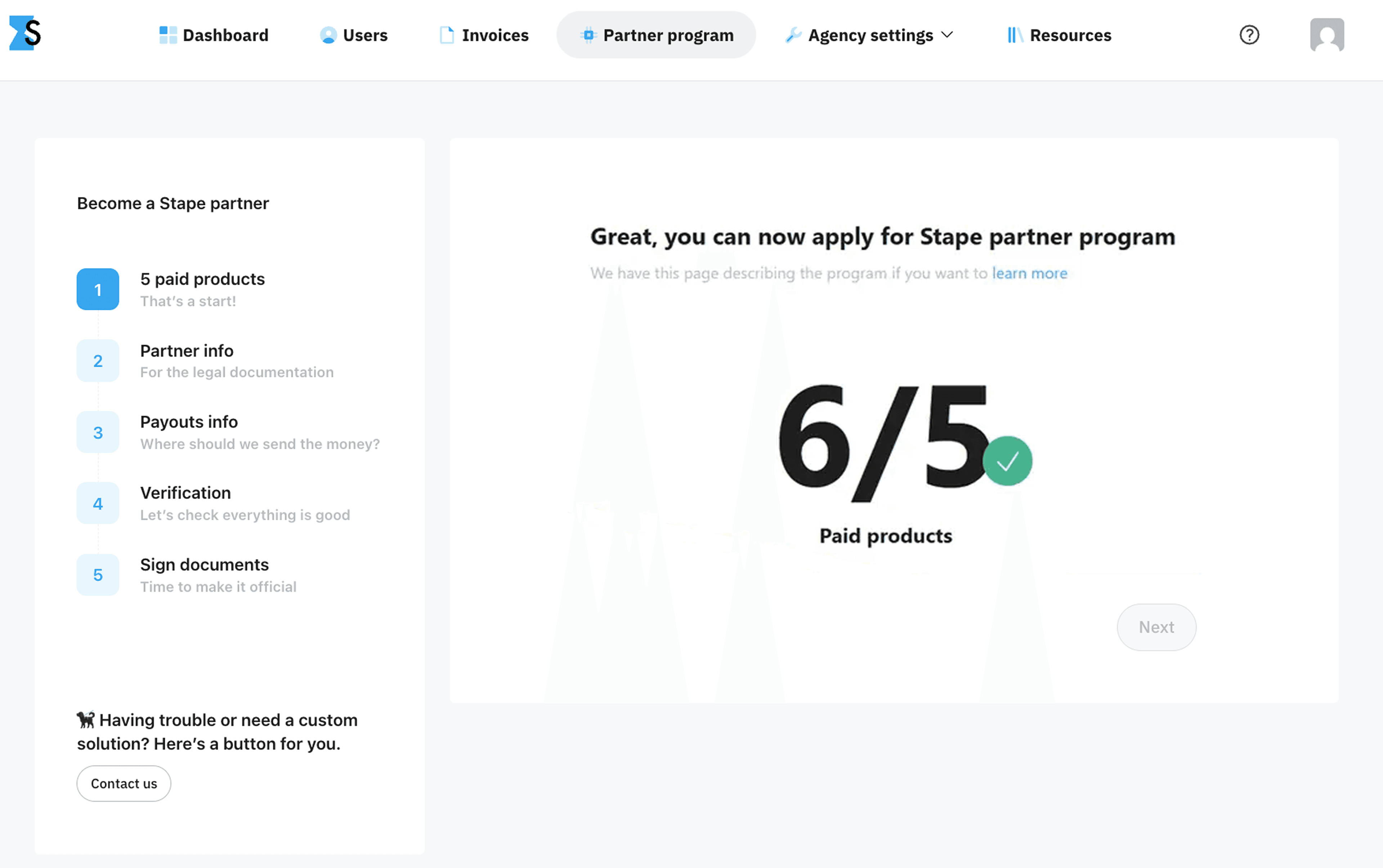 Open the Partner program tab