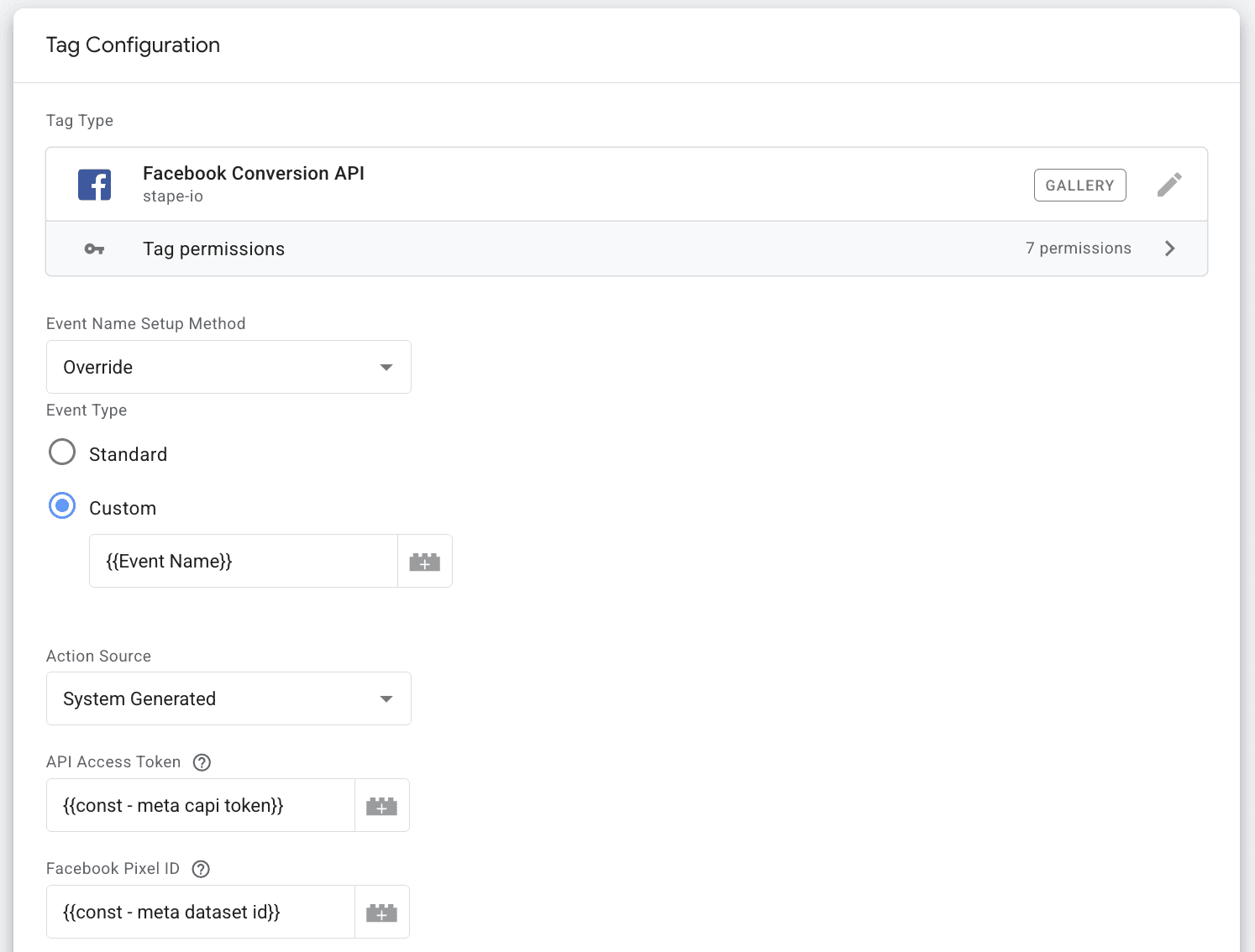 Facebook CAPI tag basic config