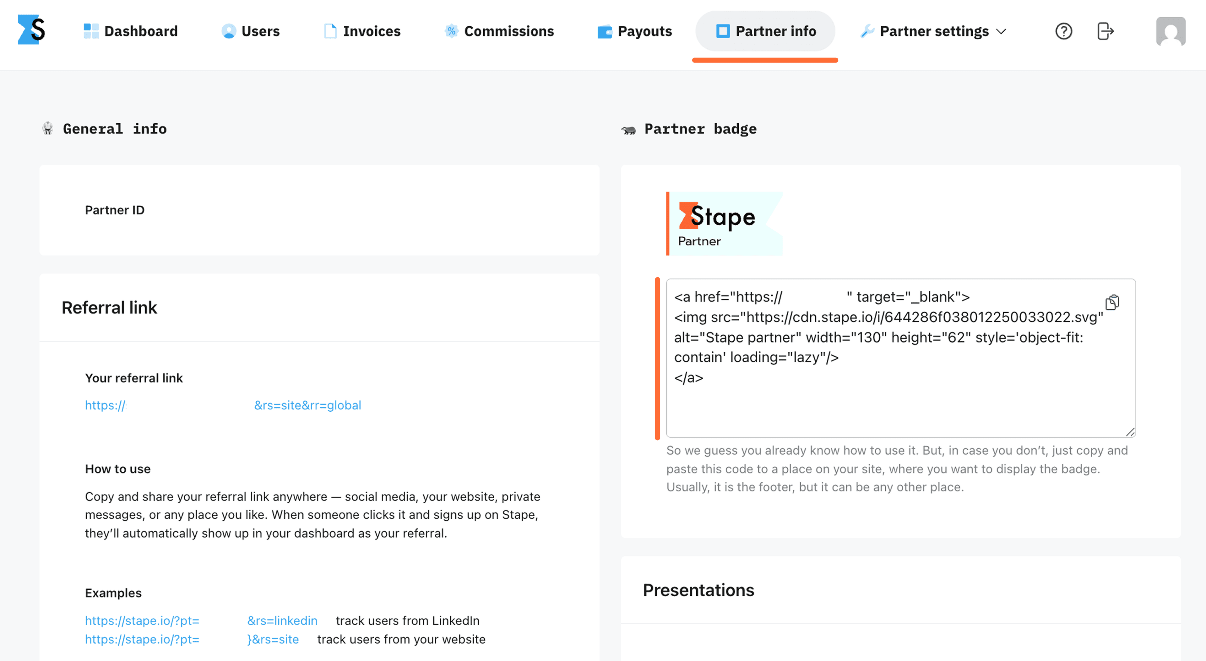 Where to find Stape Partner badge code