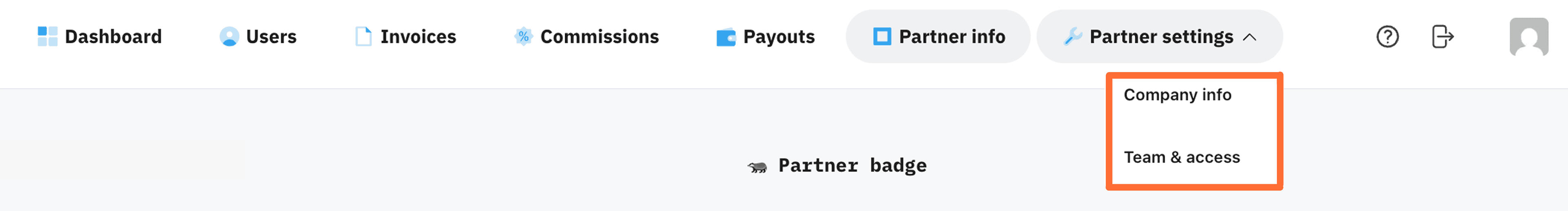 Partner settings menu