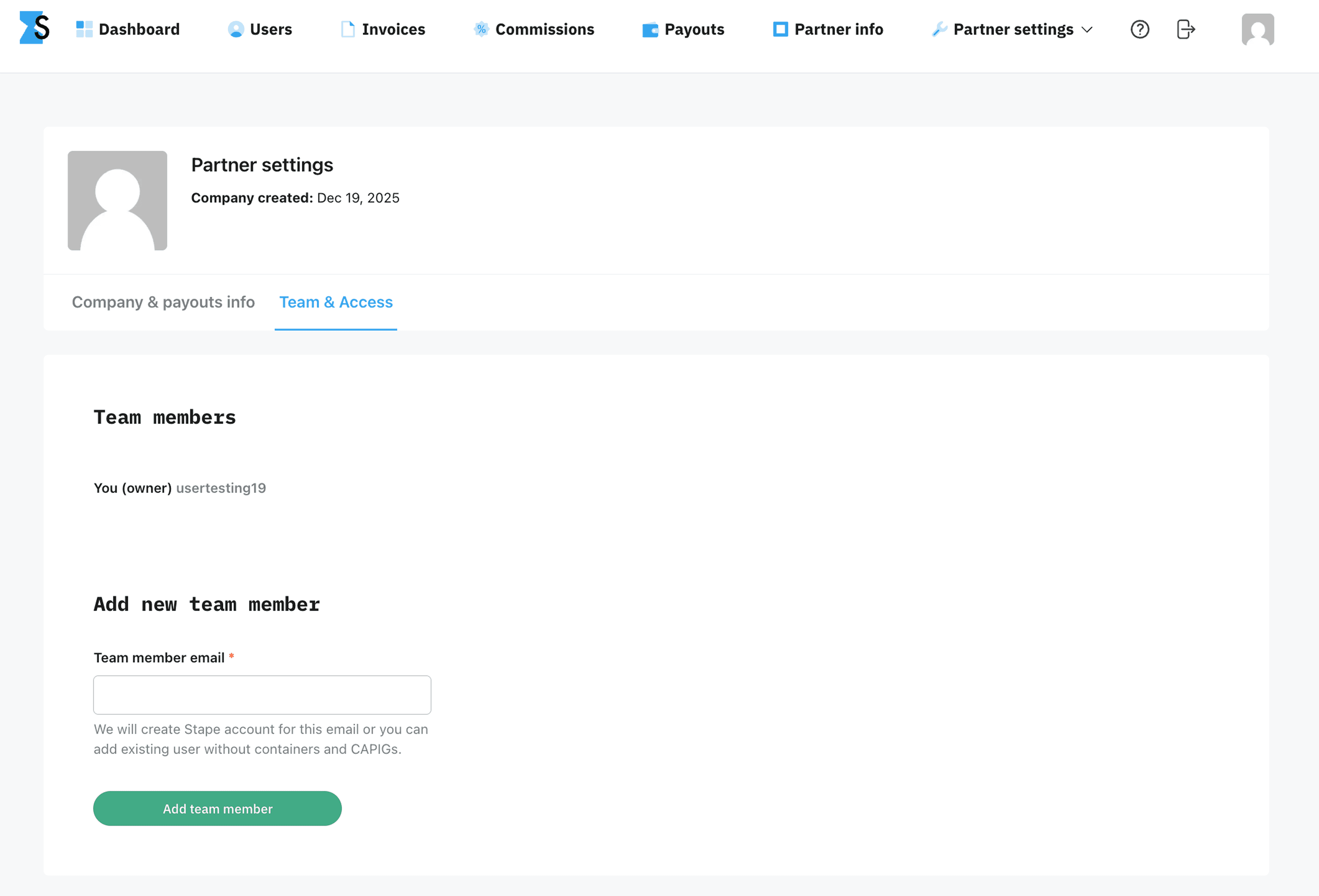 Team &amp; Access menu