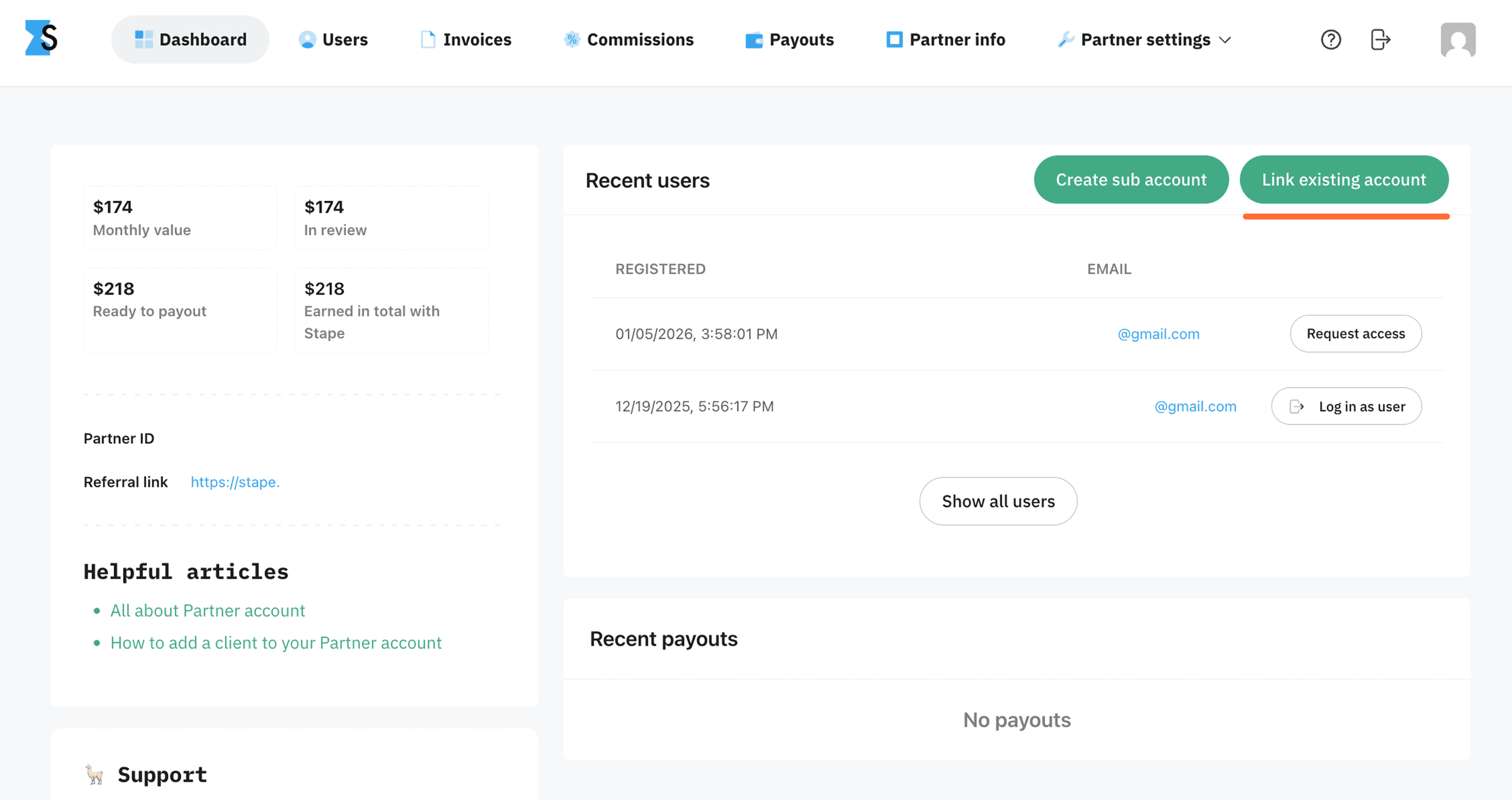 Click Link existing account to add an existing user