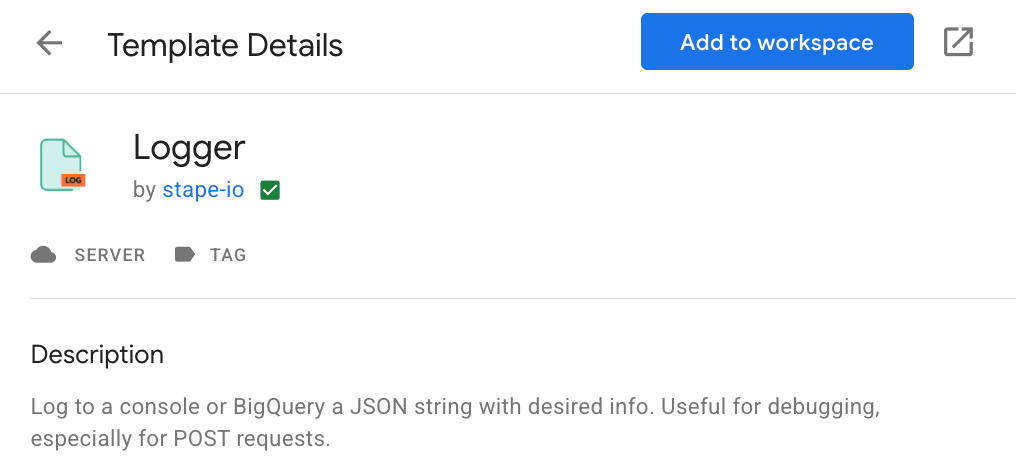 Logger tag in the Template Gallery