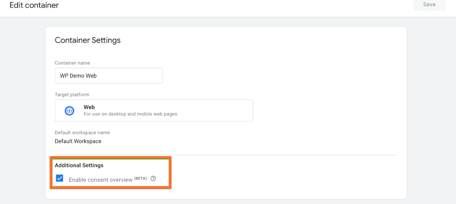 "Enable consent overview" checkbox