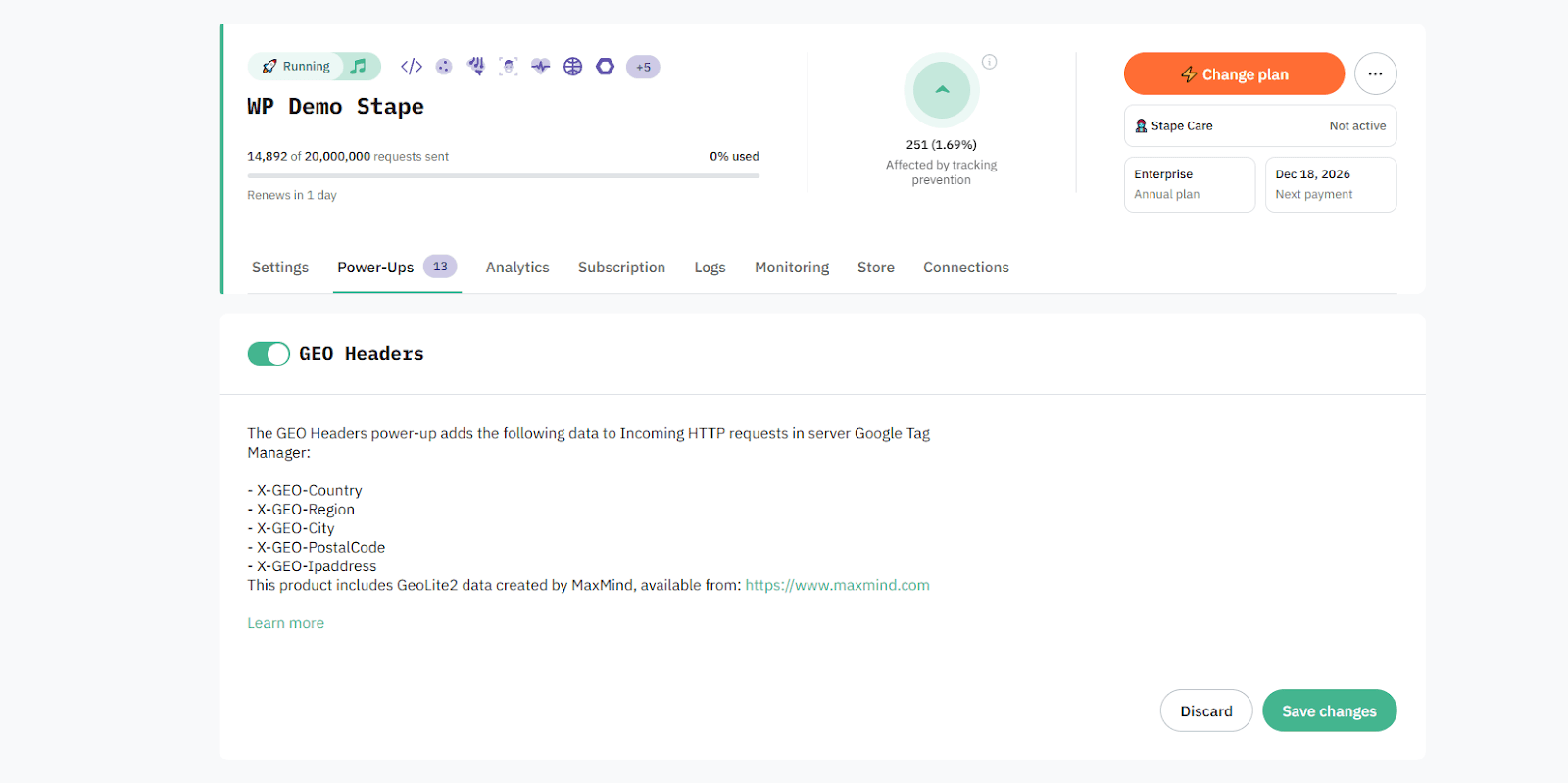 GEO Headers power-up from Stape