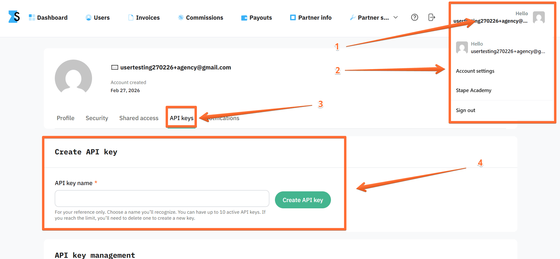 Creating a Stape API key