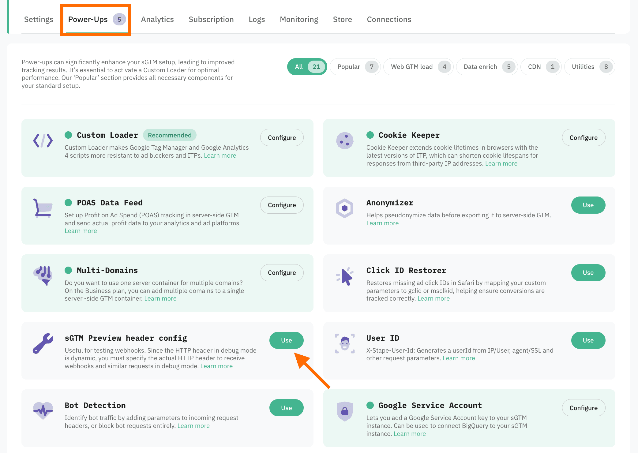 sGTM Preview header config