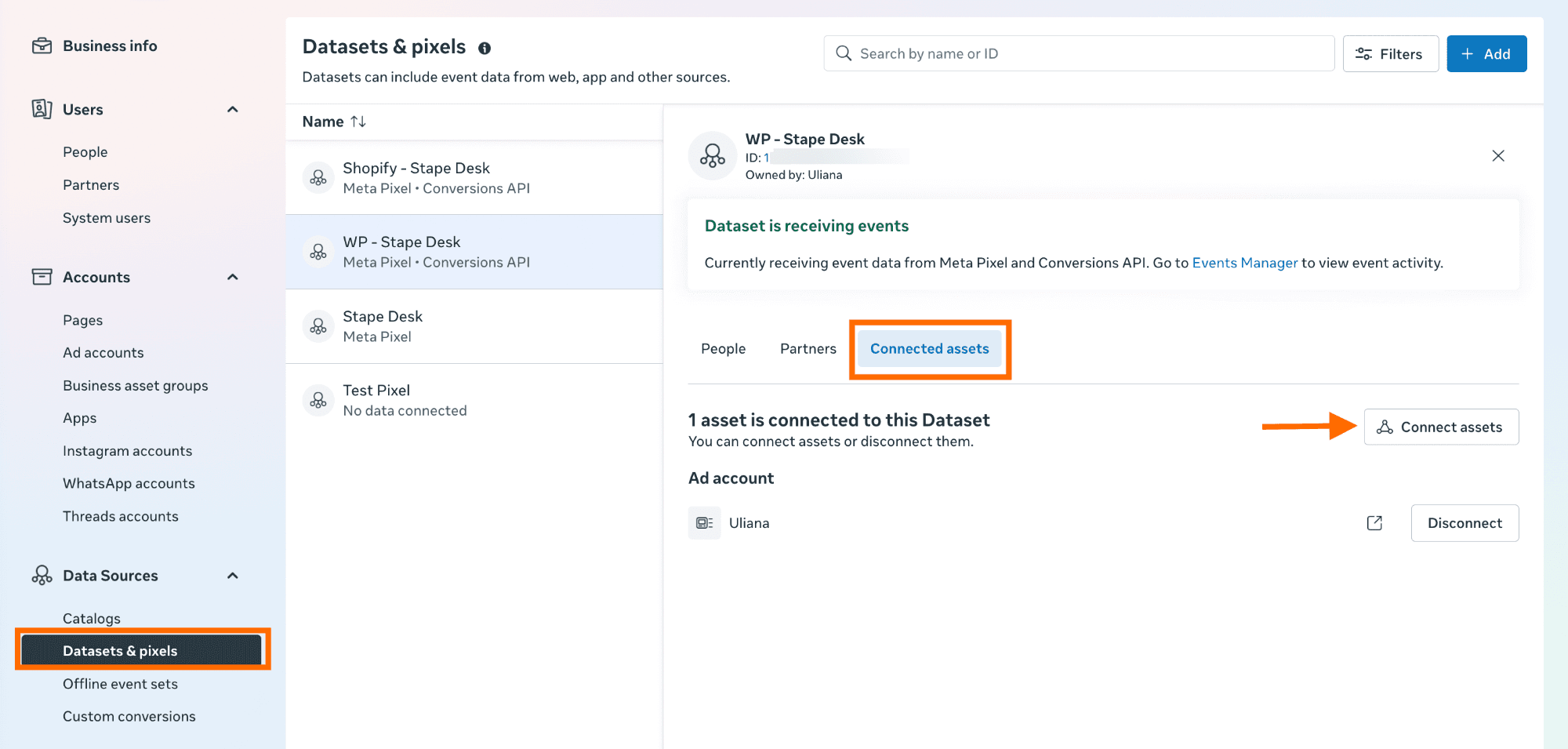 Connect assets in Meta