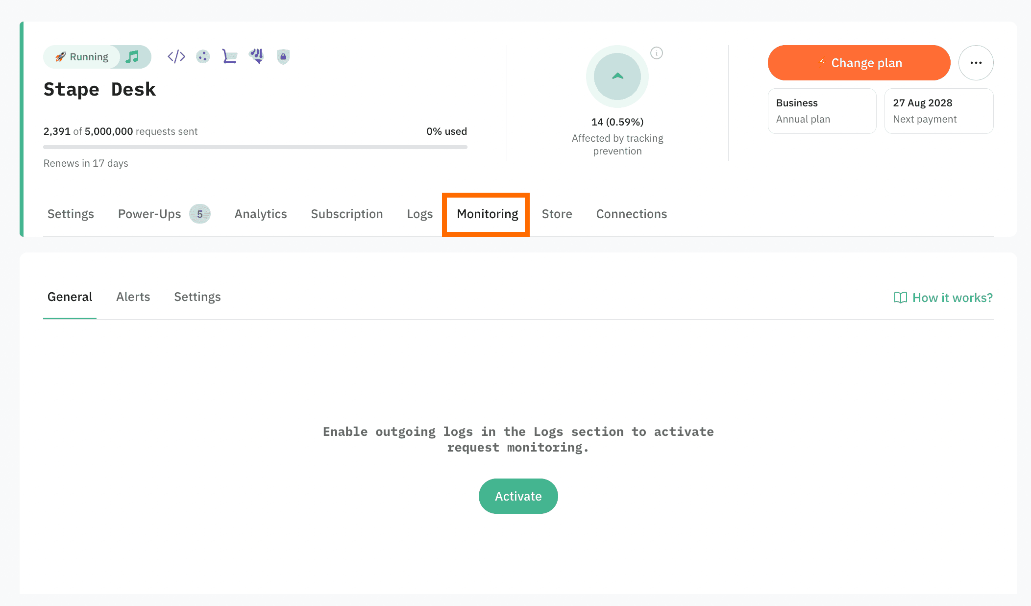 Вкладка Monitoring