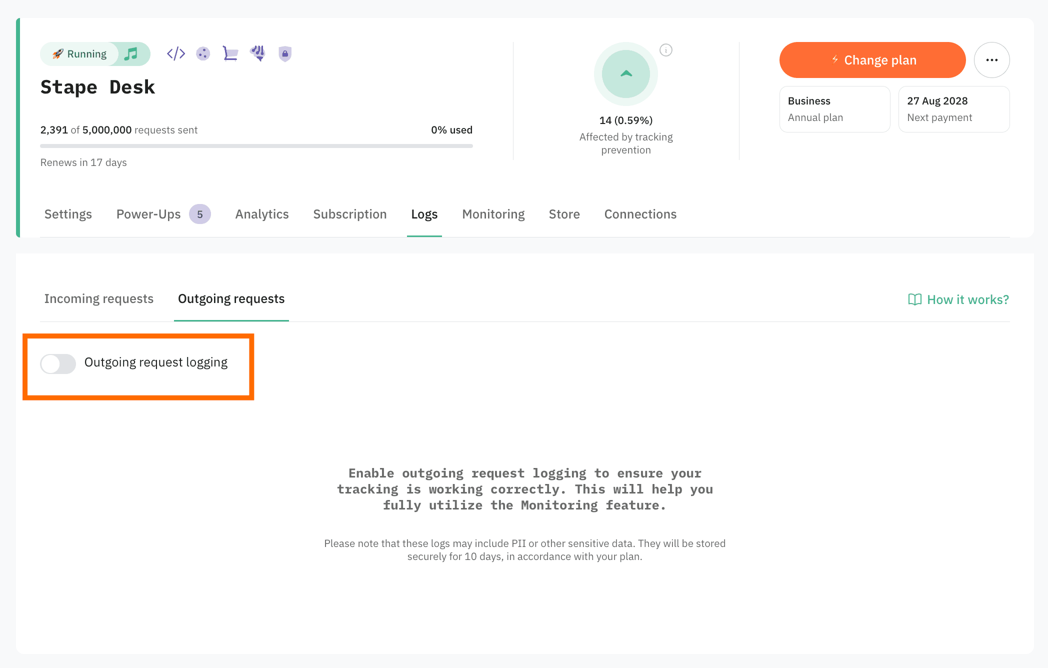 Outgoing requests logging off