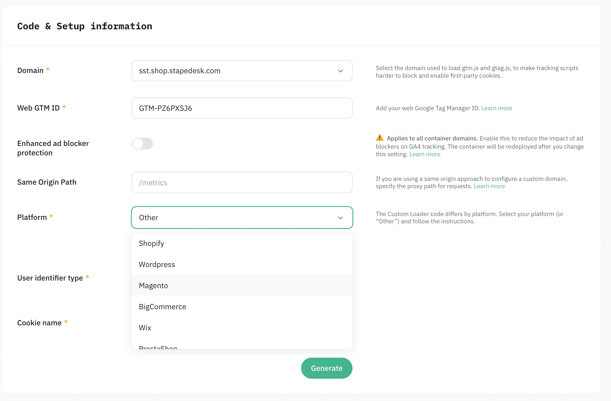 Custom Loader configuration screen