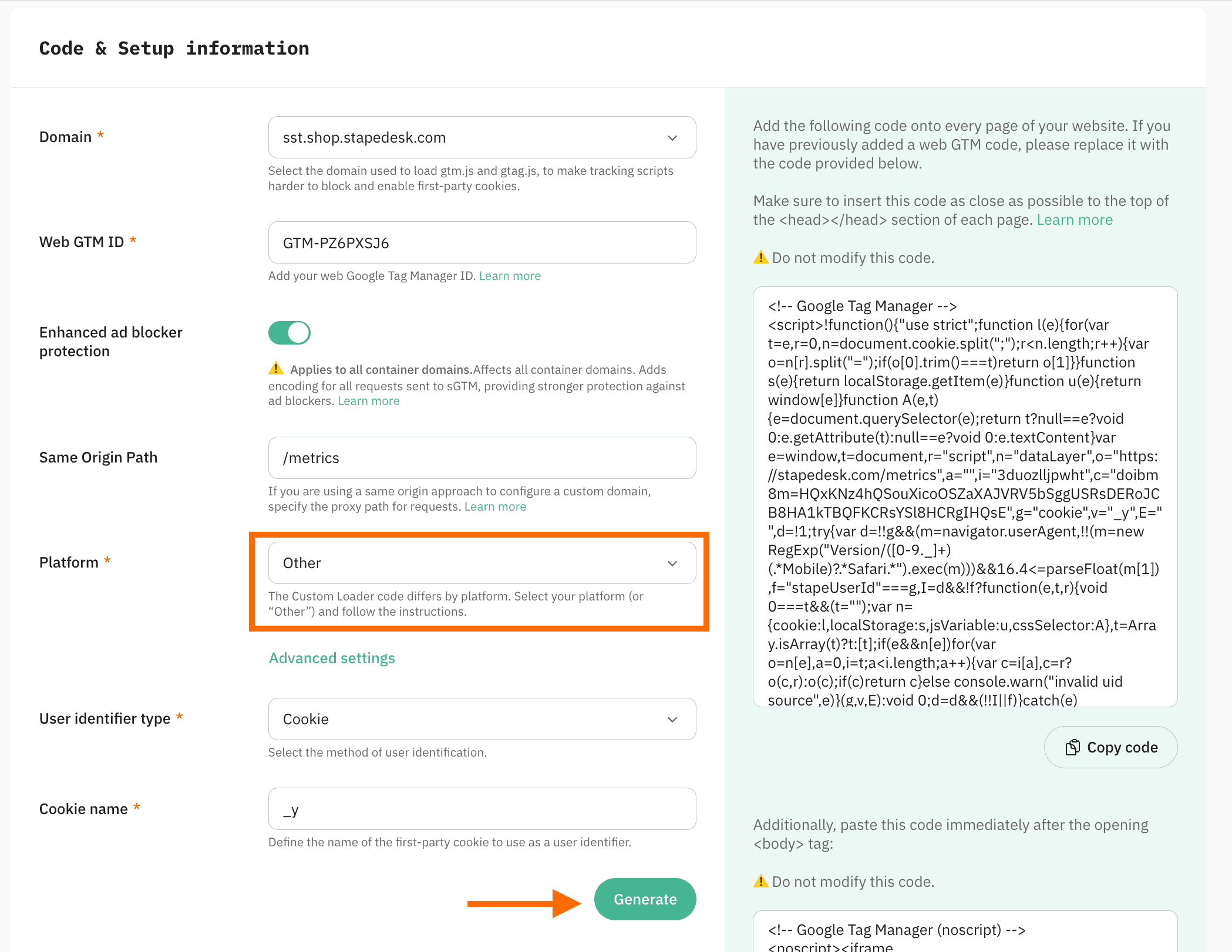 Generate code for other websites