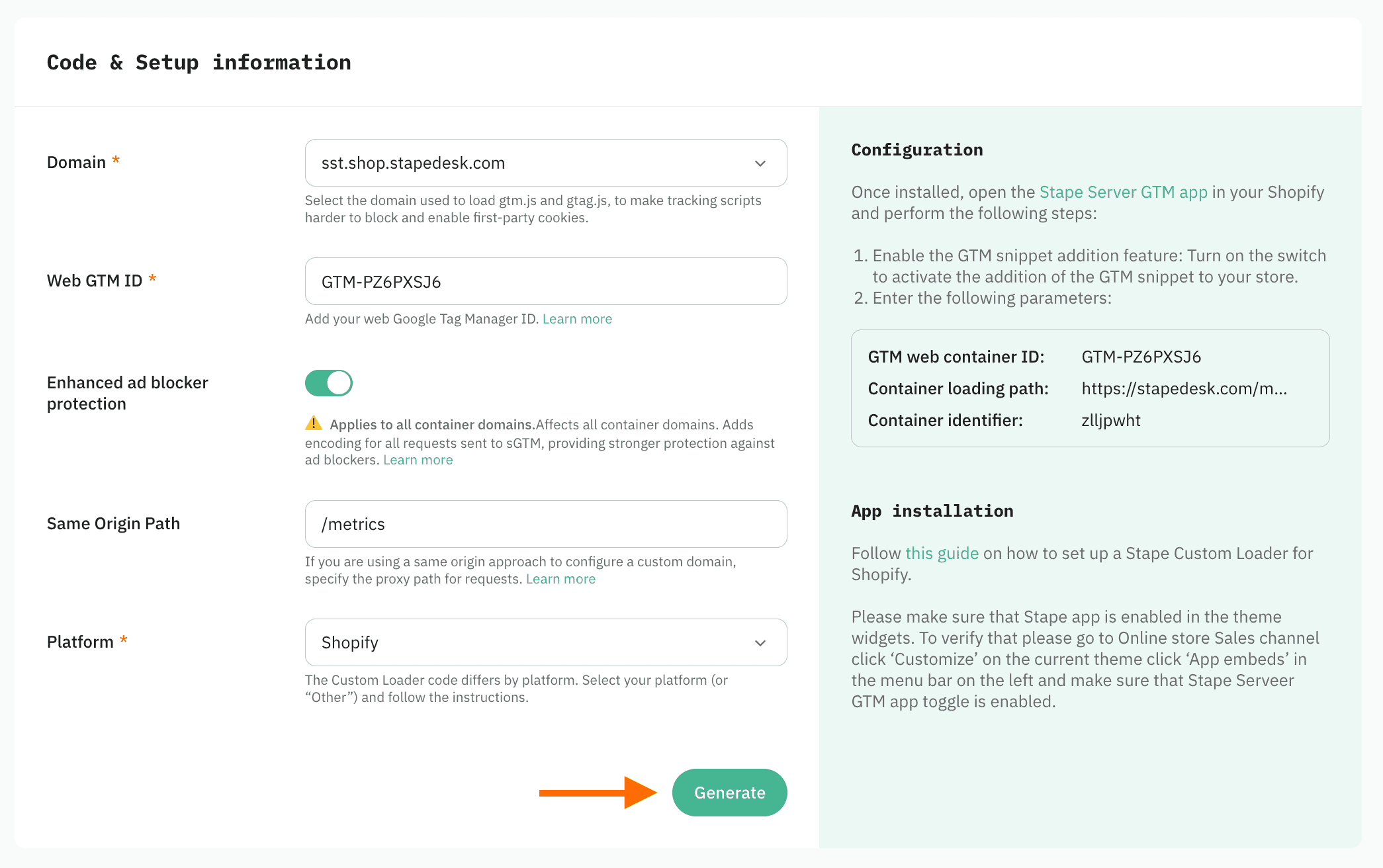 Config example for Shopify