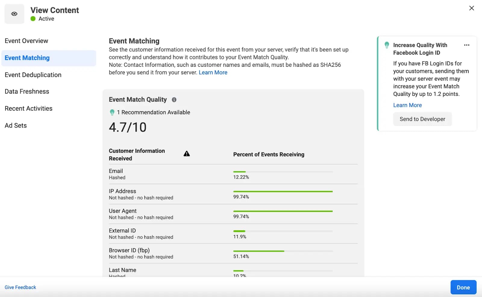 Event match quality Facebook