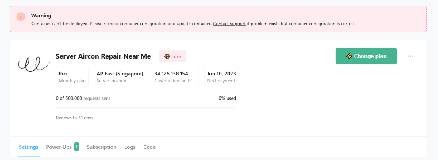 404 FETCH error: container can't be deployed