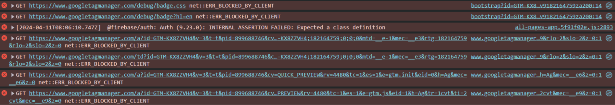 ERR_BLOCKED_BY_CLIENT error in console