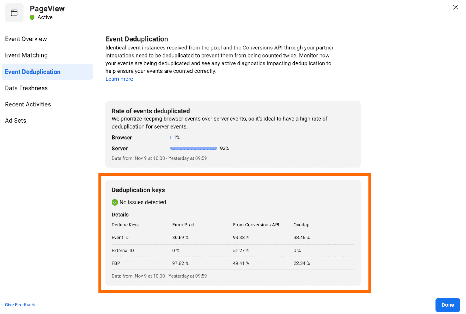 Event deduplication parameters