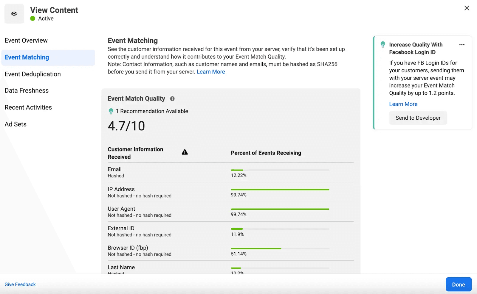Event match quality Facebook