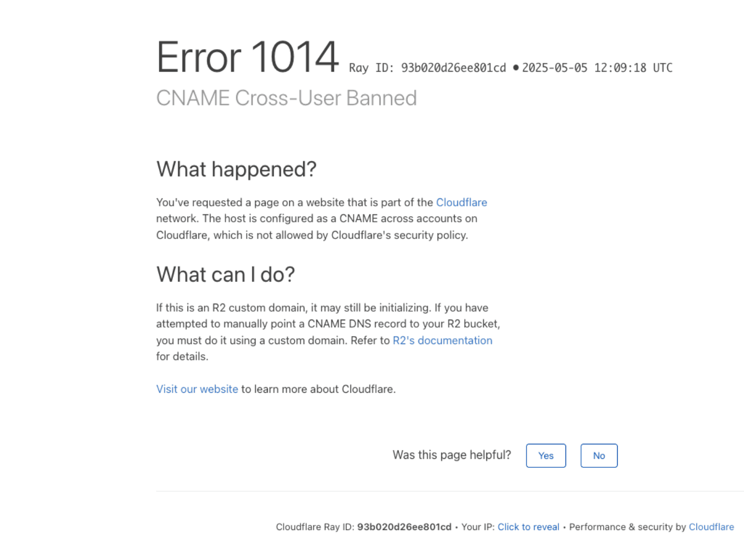 Cloudflare 1014 error