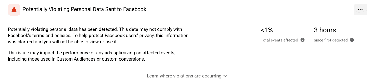 Potentially violating personal data sent to Facebook