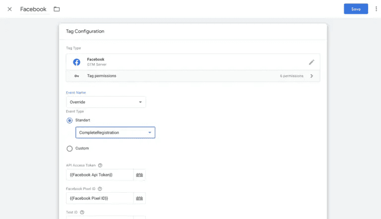 Facebook tag configuration