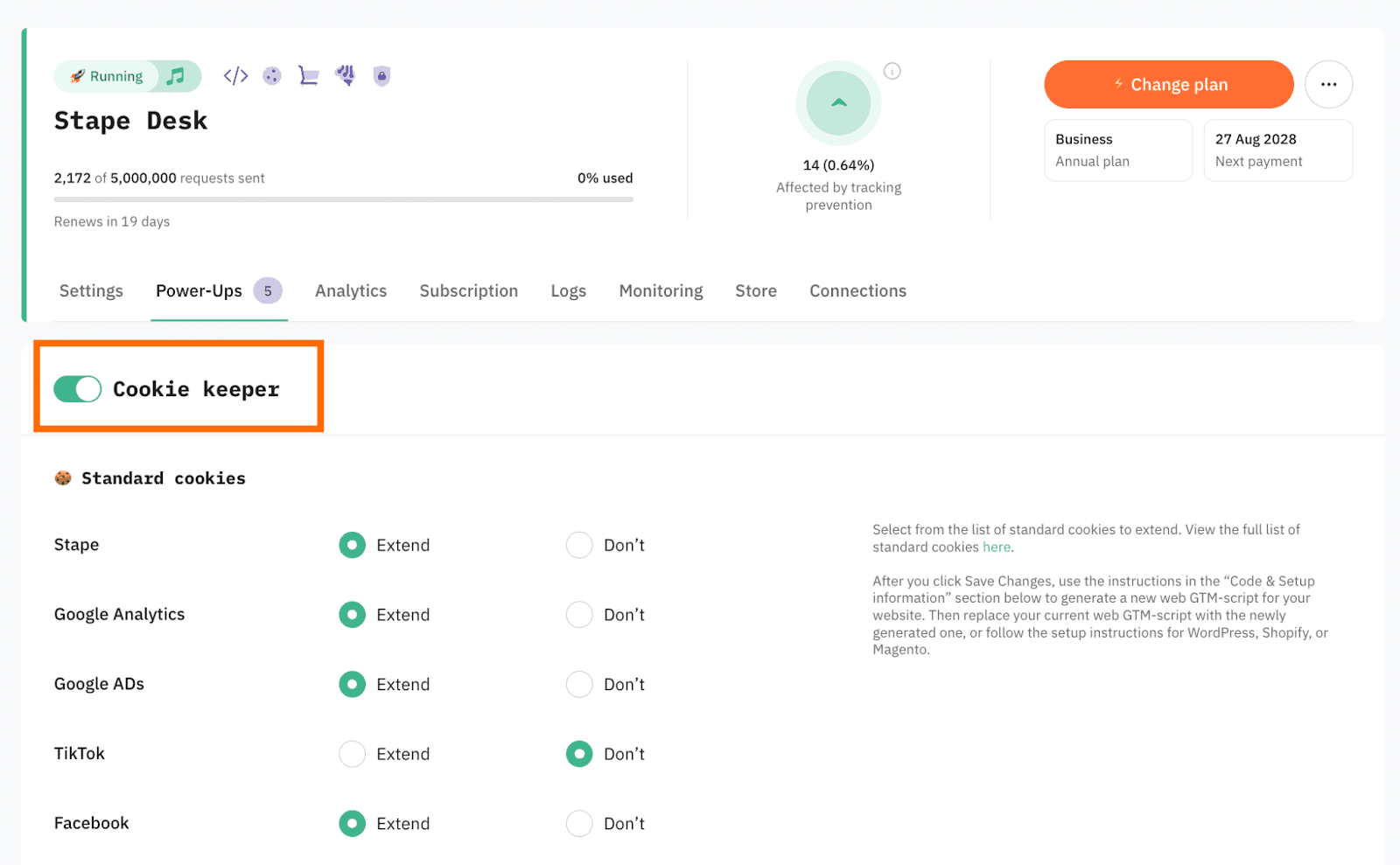 Cookie Keeper en la pestaña «Power-Ups»