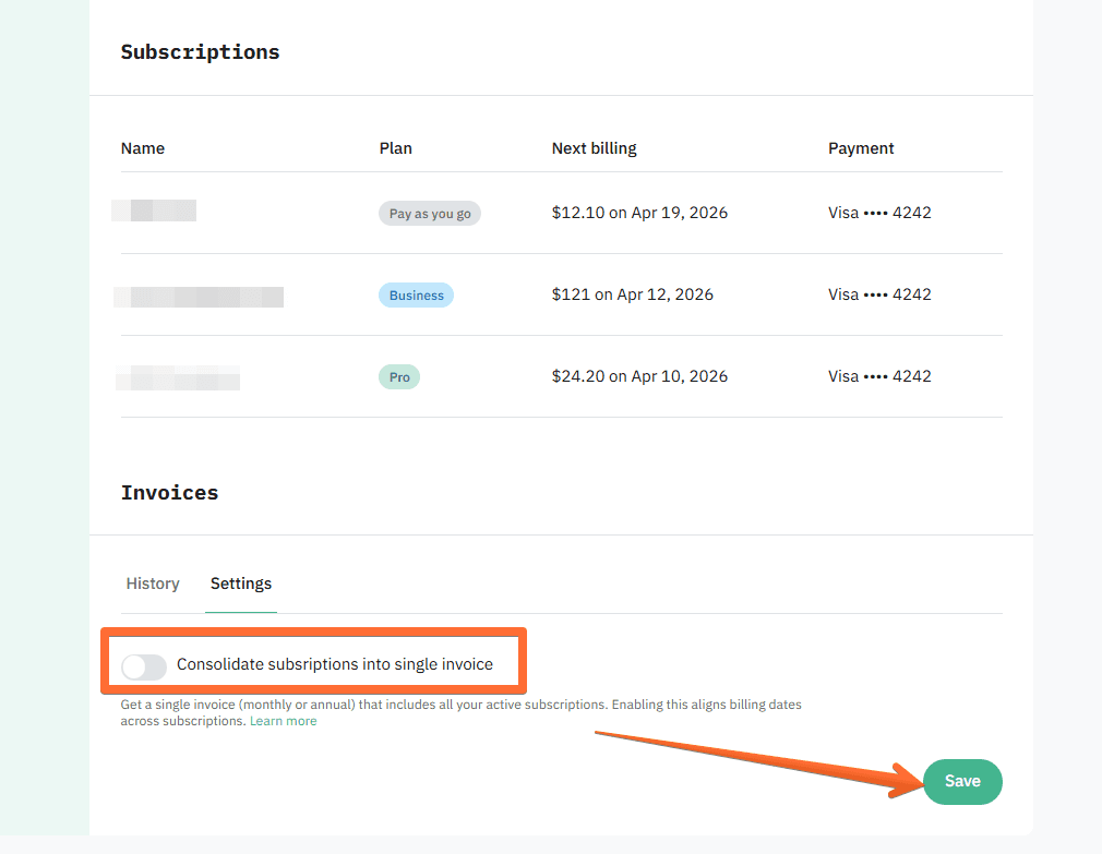 Deactivating consolidated invoices
