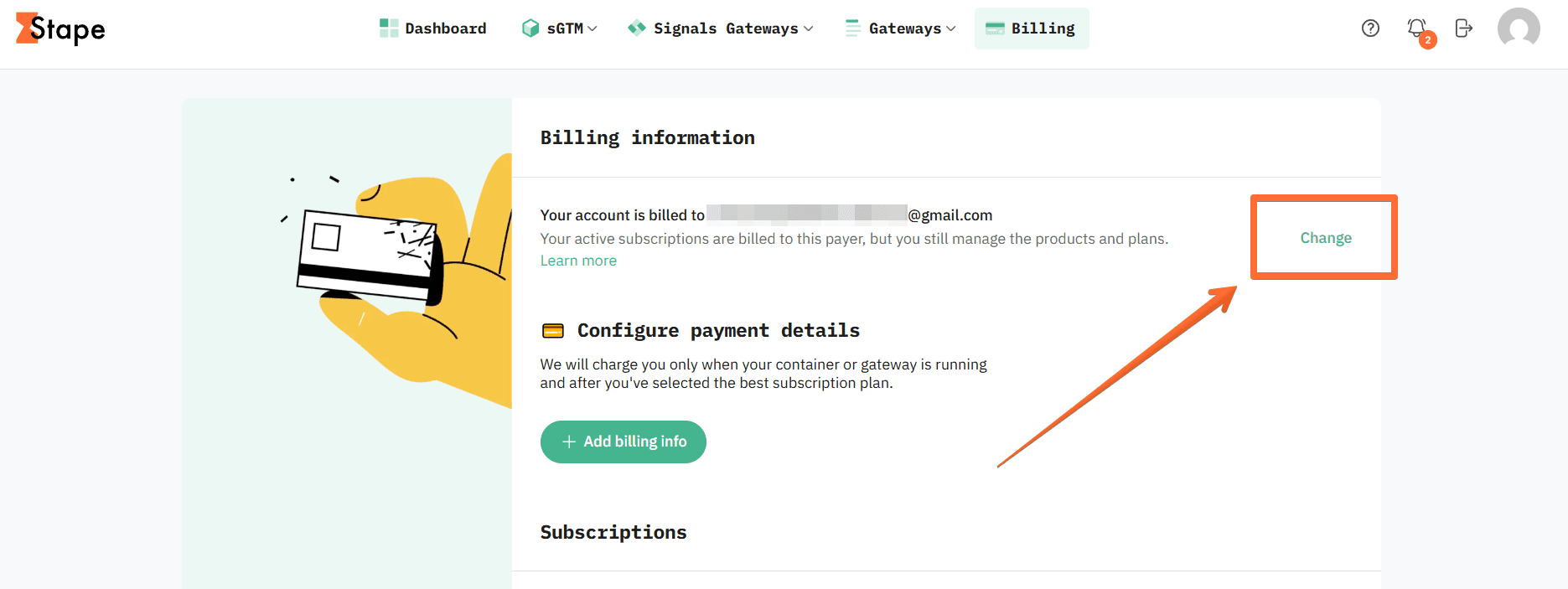 Click Change in the Billing information section