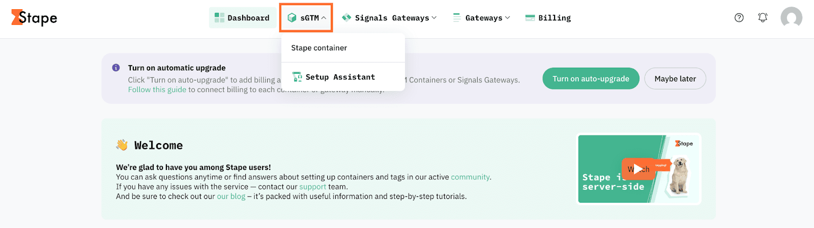Select your sGTM container from the dashboard.