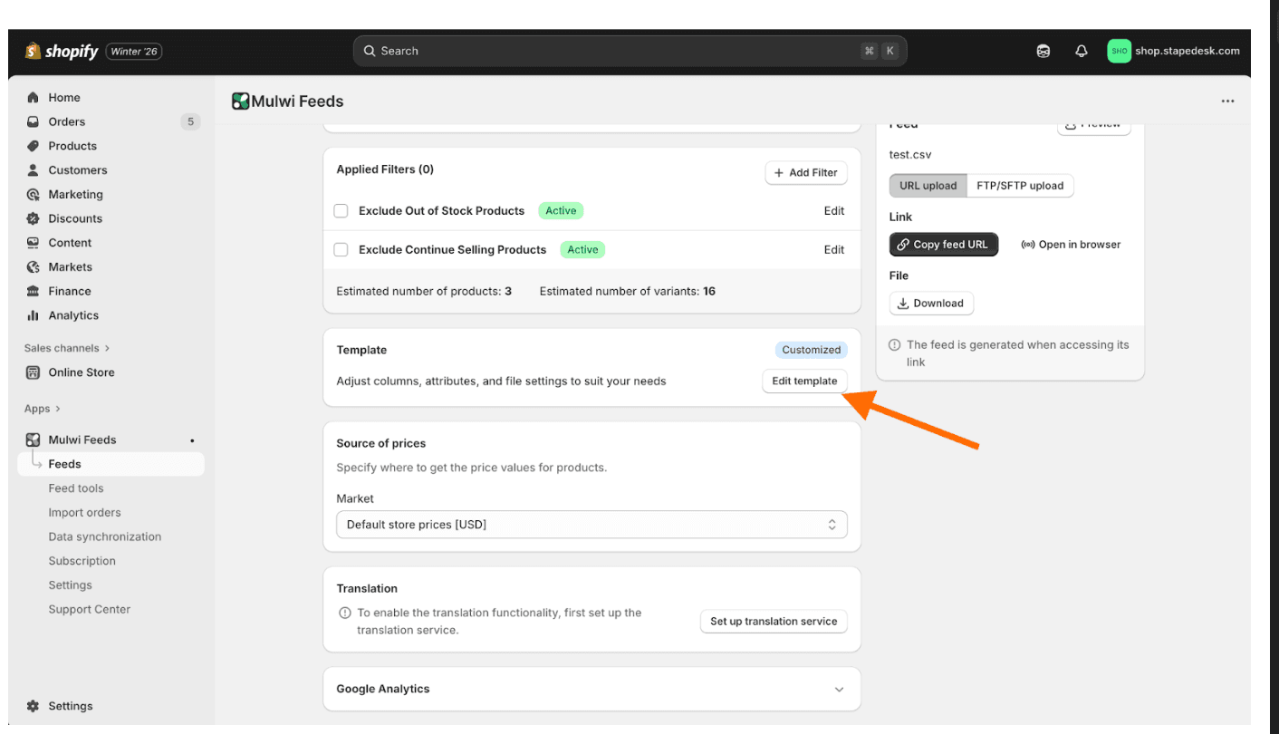 Go to the Template section and click Edit template