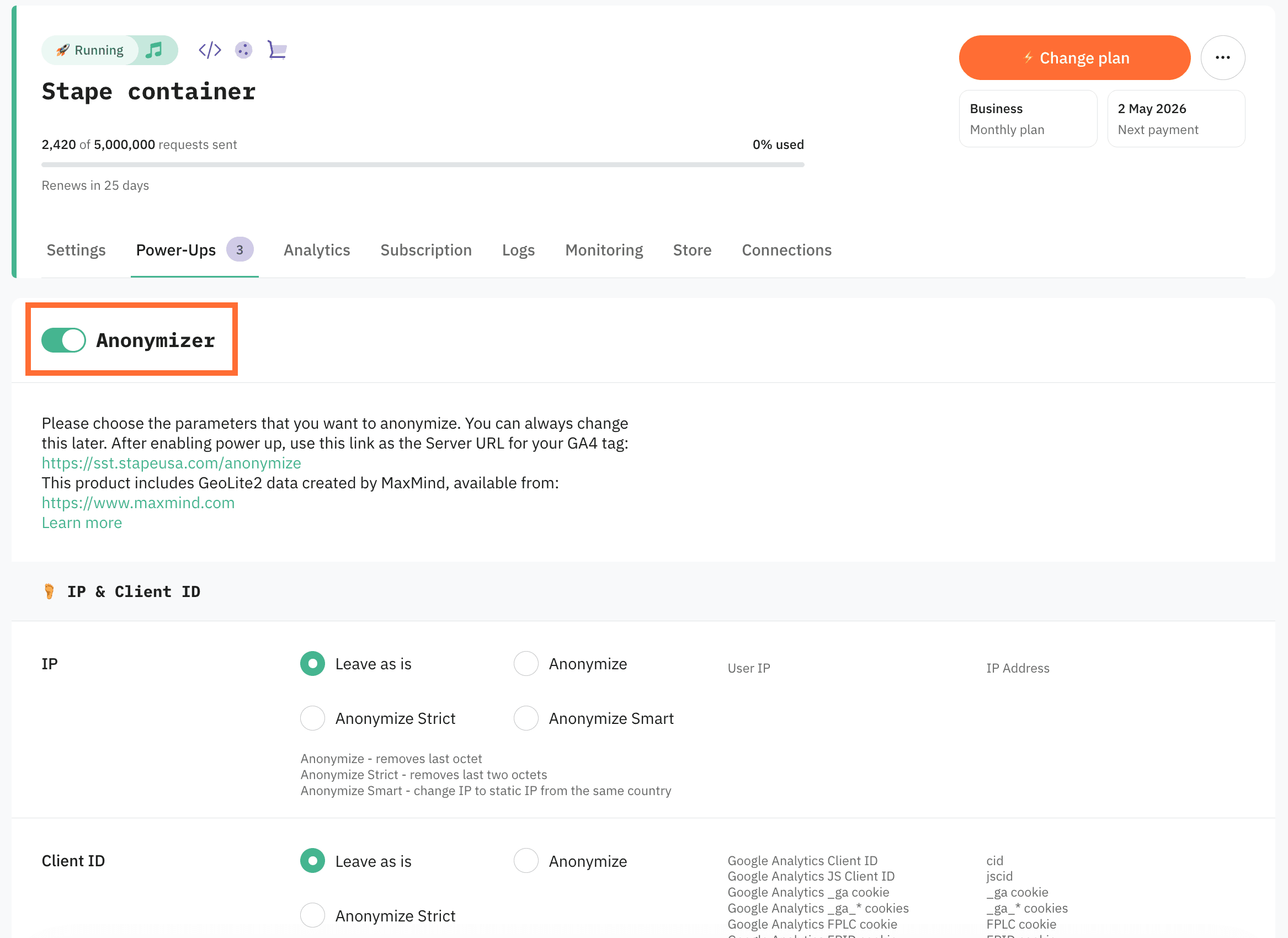 Toggle the Anonymizer